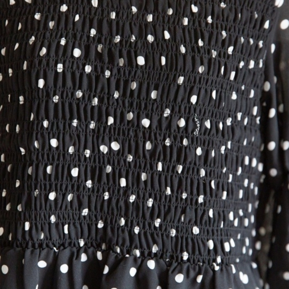 Ganni Black and White Polka Dot Long Sleeve Dress - Picture 7 of 11